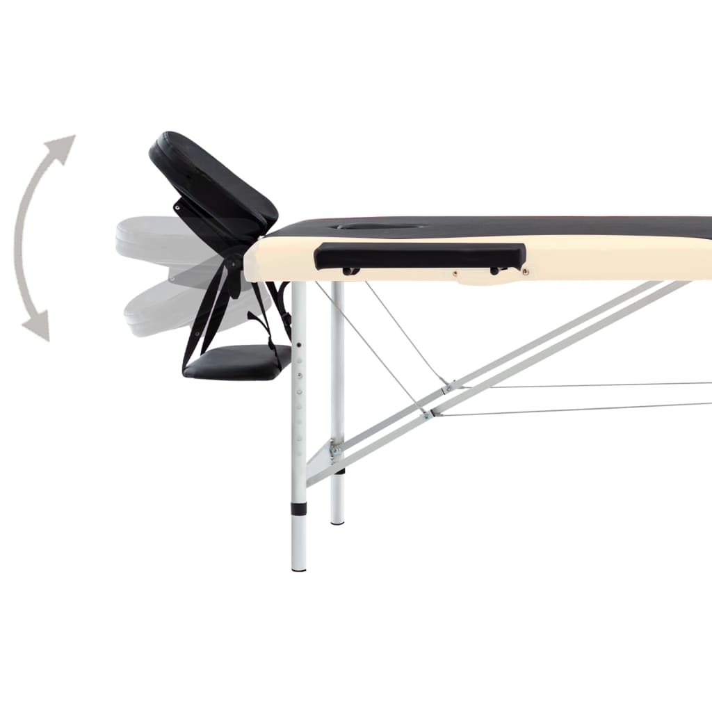 Massagetafel Inklapbaar 2 Zones Aluminium Zwart en beige
