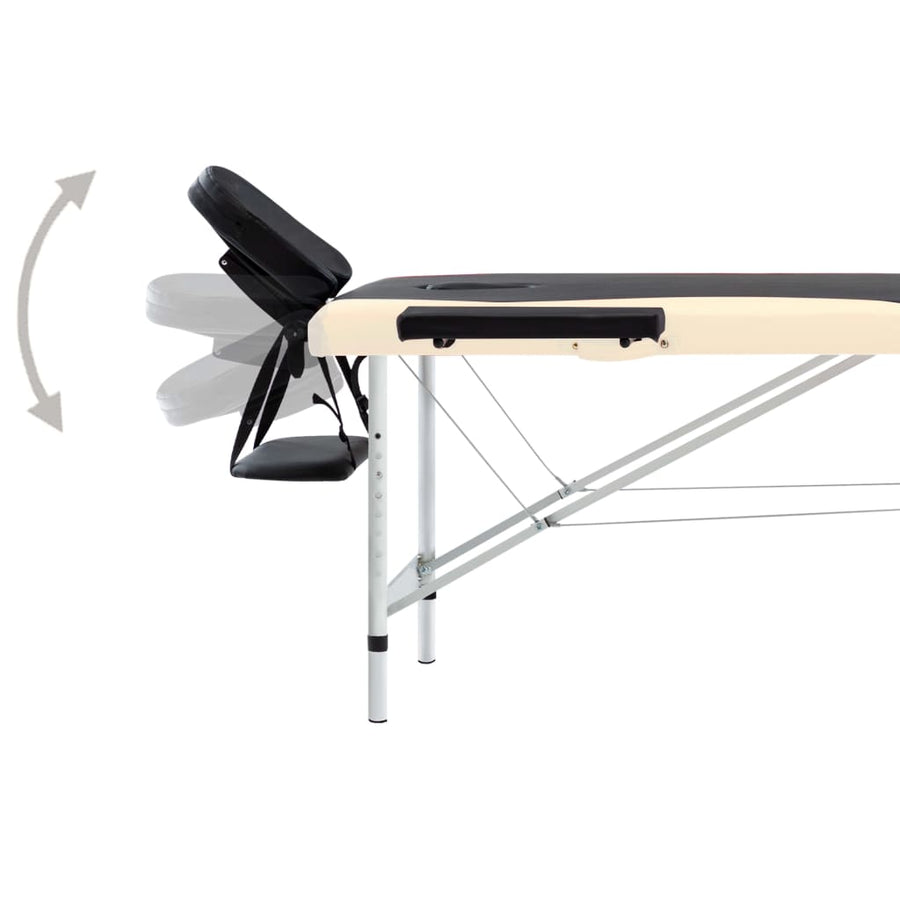 Massagetafel Inklapbaar 2 Zones Aluminium Zwart en beige