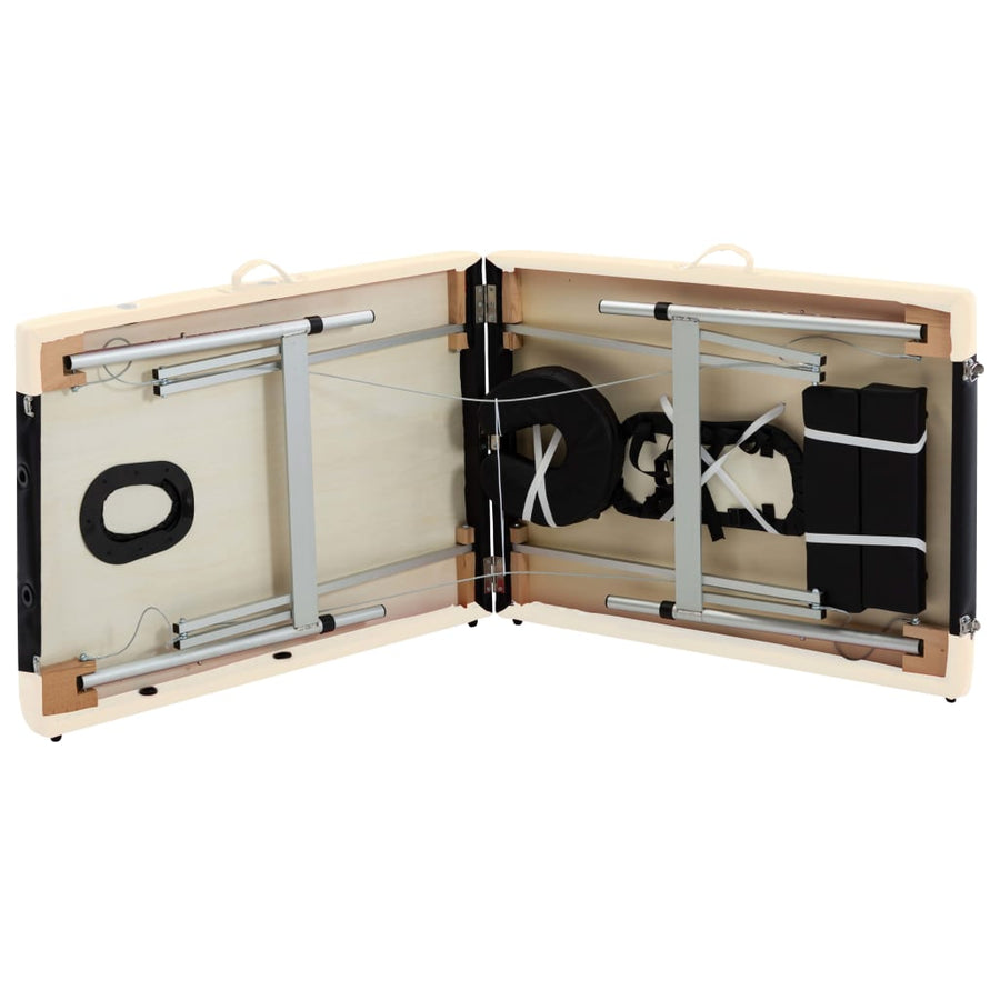 Massagetafel Inklapbaar 2 Zones Aluminium Zwart en beige