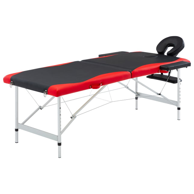 Massagetafel Inklapbaar 2 Zones Aluminium Zwart en rood