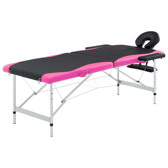 Massagetafel Inklapbaar 2 Zones Aluminium Zwart en roze