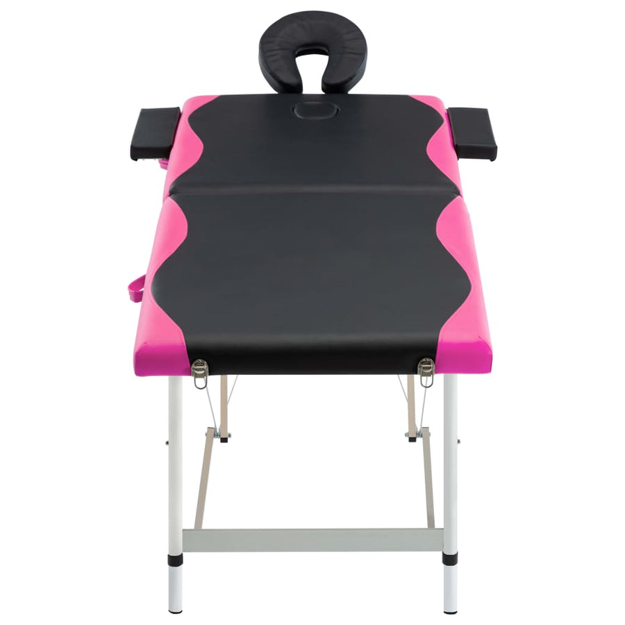Massagetafel Inklapbaar 2 Zones Aluminium Zwart en roze