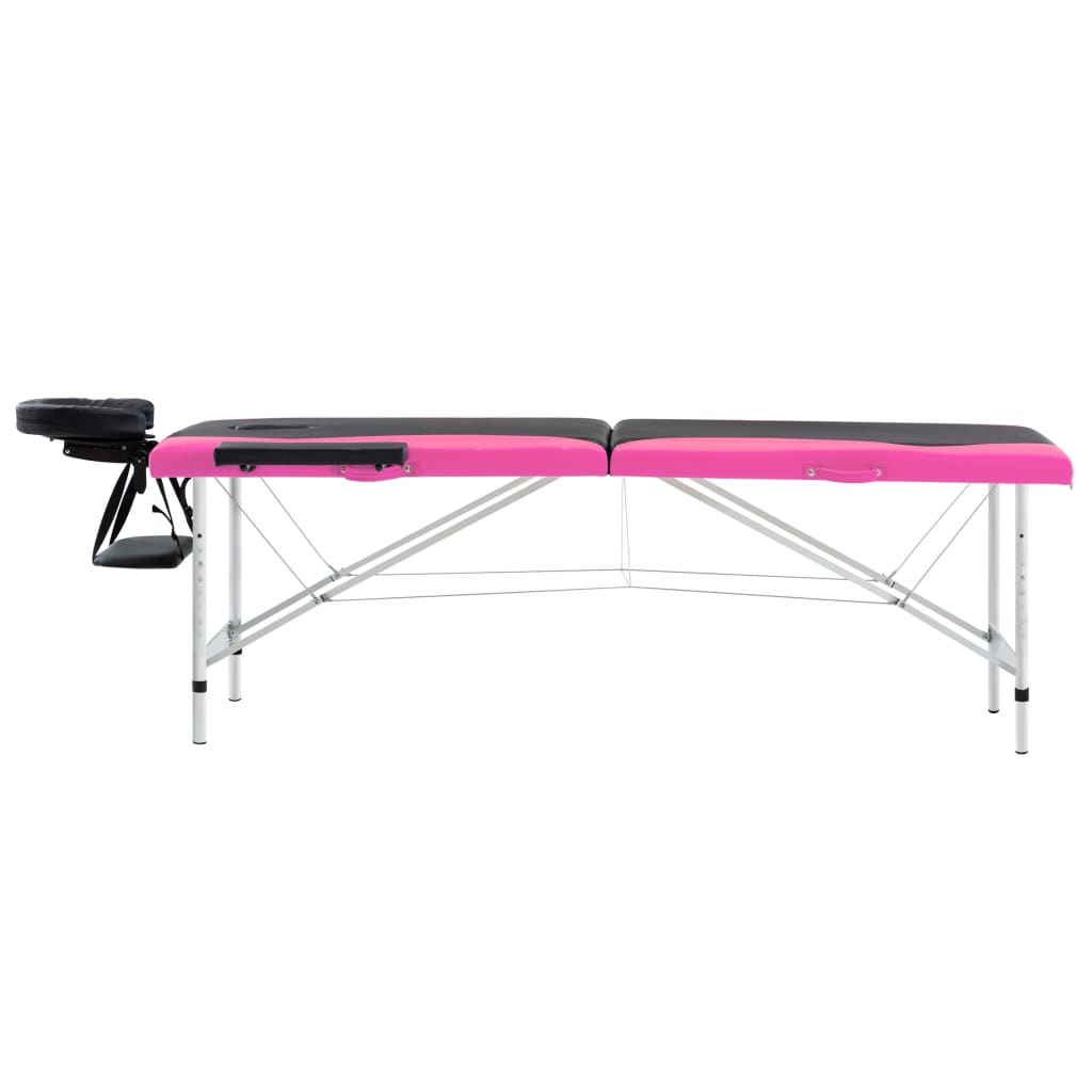 Massagetafel Inklapbaar 2 Zones Aluminium Zwart en roze