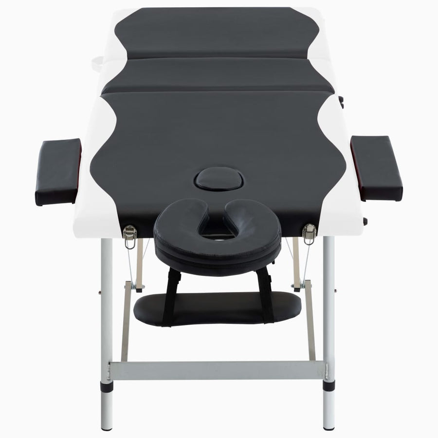 Massagetafel Inklapbaar 3 Zones Aluminium Zwart en wit