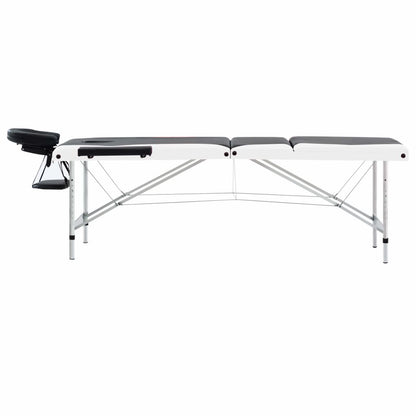 Massagetafel Inklapbaar 3 Zones Aluminium Zwart en wit