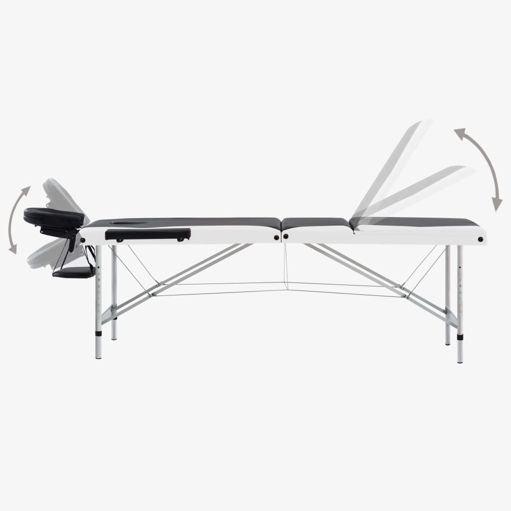 Massagetafel Inklapbaar 3 Zones Aluminium Zwart en wit