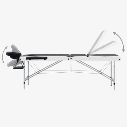 Massagetafel Inklapbaar 3 Zones Aluminium Zwart en wit