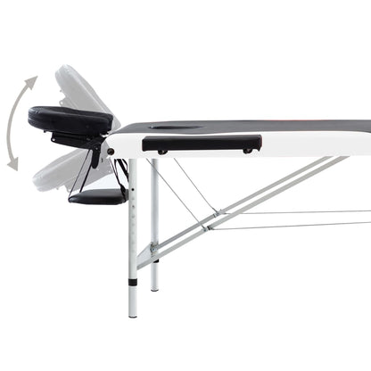 Massagetafel Inklapbaar 3 Zones Aluminium Zwart en wit