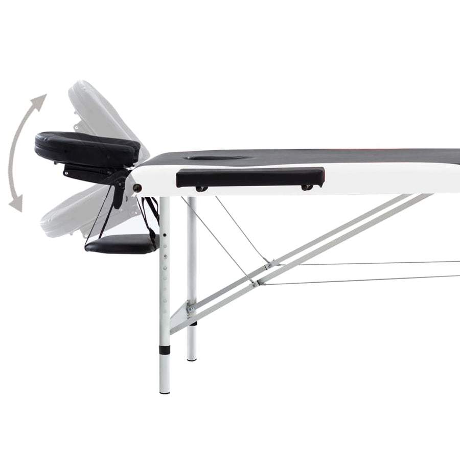 Massagetafel Inklapbaar 3 Zones Aluminium Zwart en wit