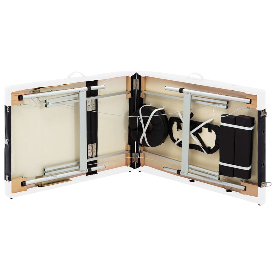 Massagetafel Inklapbaar 3 Zones Aluminium Zwart en wit