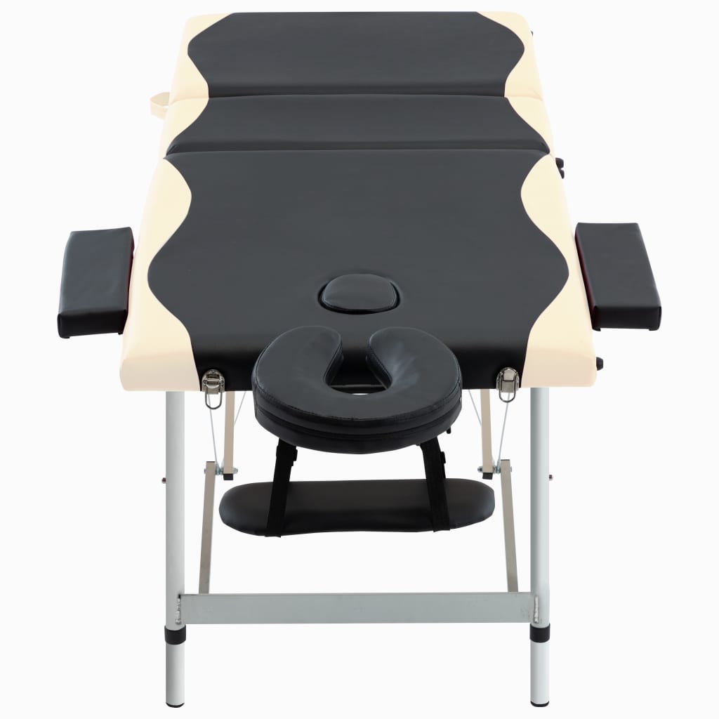 Massagetafel Inklapbaar 3 Zones Aluminium Zwart en beige