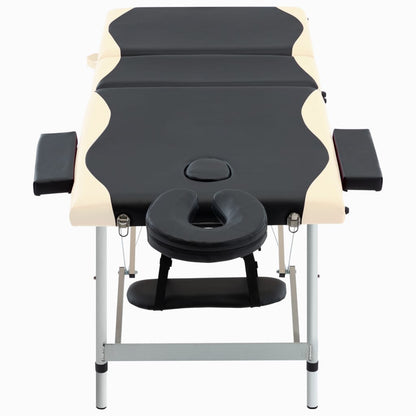 Massagetafel Inklapbaar 3 Zones Aluminium Zwart en beige