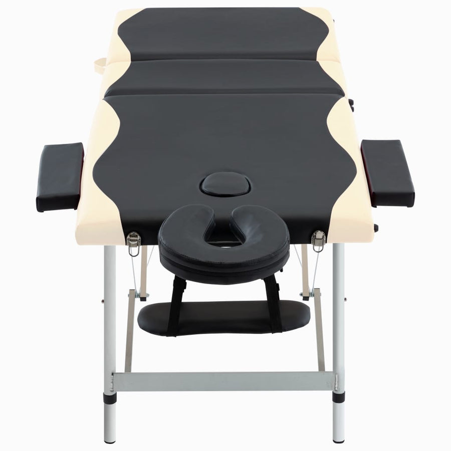 Massagetafel Inklapbaar 3 Zones Aluminium Zwart en beige