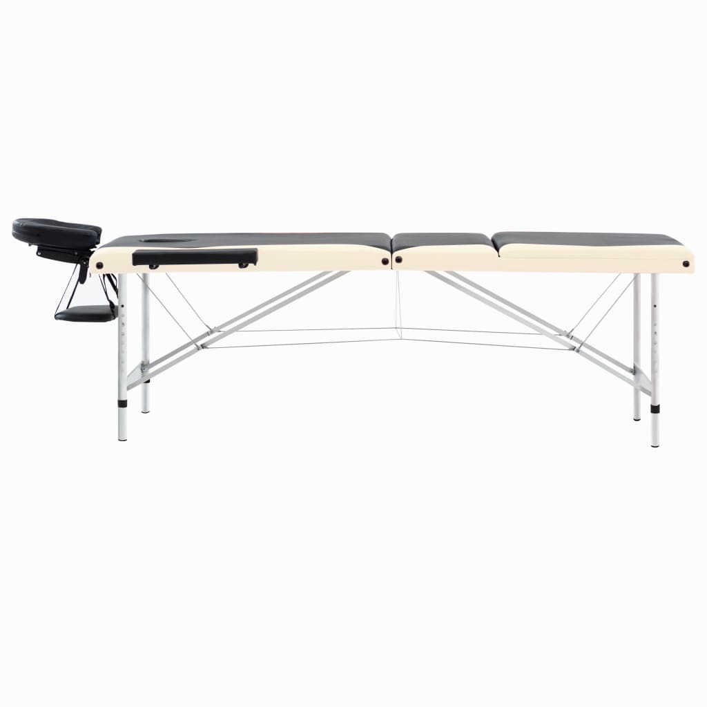 Massagetafel Inklapbaar 3 Zones Aluminium Zwart en beige
