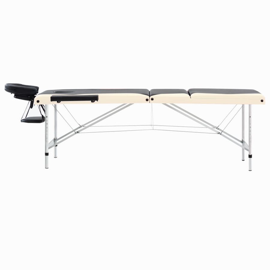 Massagetafel Inklapbaar 3 Zones Aluminium Zwart en beige