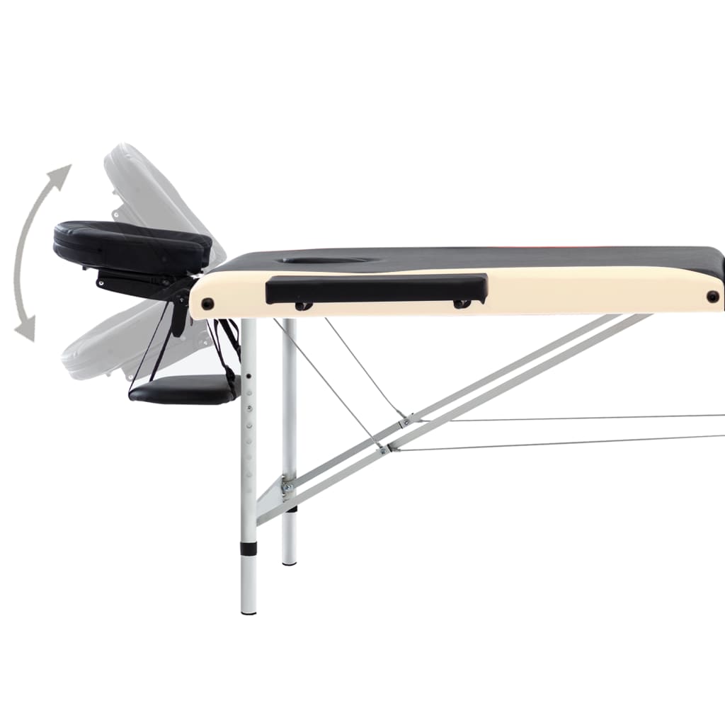 Massagetafel Inklapbaar 3 Zones Aluminium Zwart en beige