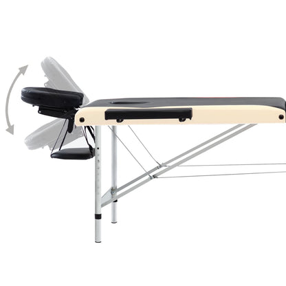 Massagetafel Inklapbaar 3 Zones Aluminium Zwart en beige