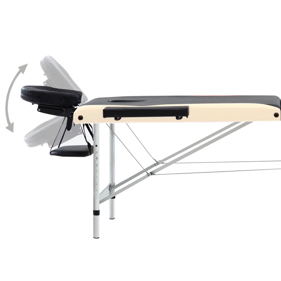 Massagetafel Inklapbaar 3 Zones Aluminium Zwart en beige