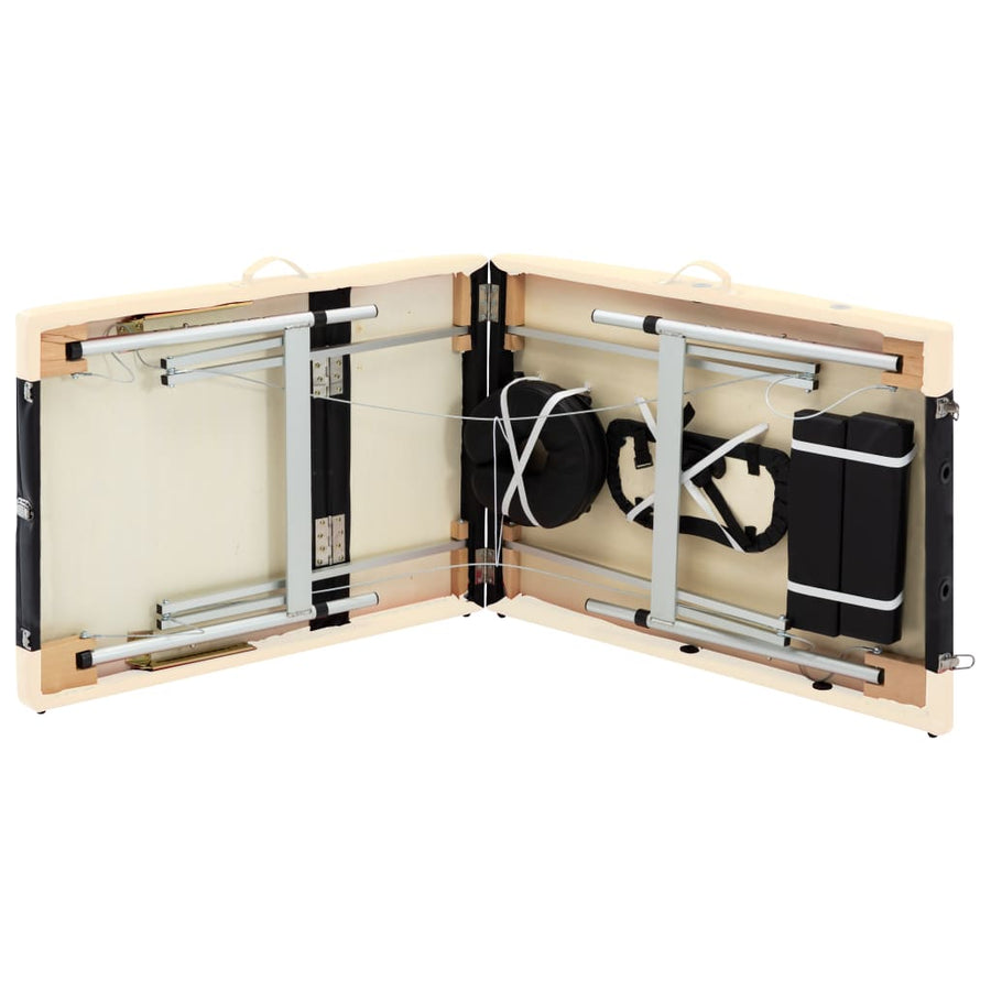 Massagetafel Inklapbaar 3 Zones Aluminium Zwart en beige