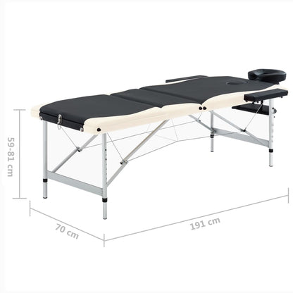 Massagetafel Inklapbaar 3 Zones Aluminium Zwart en beige