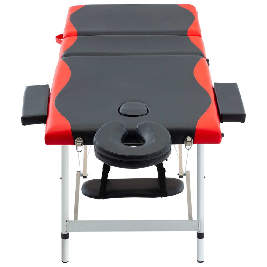 Massagetafel Inklapbaar 3 Zones Aluminium Zwart en rood