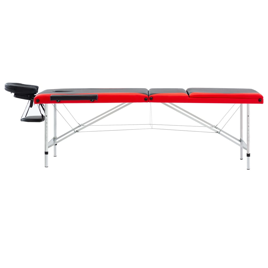 Massagetafel Inklapbaar 3 Zones Aluminium Zwart en rood
