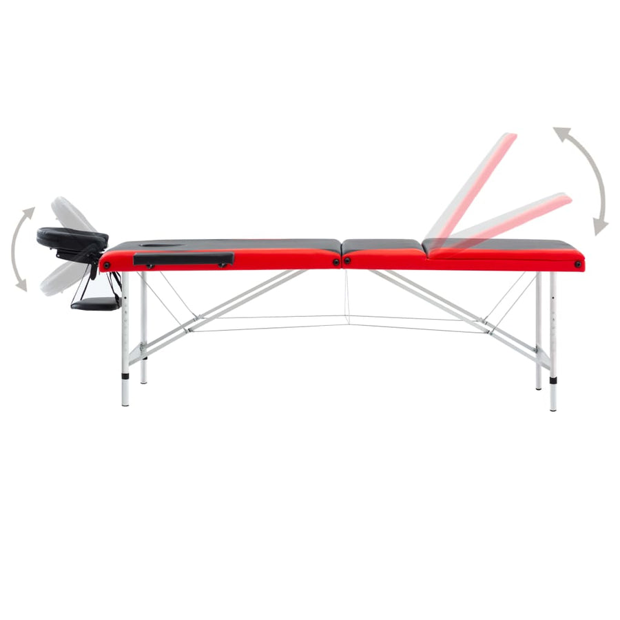 Massagetafel Inklapbaar 3 Zones Aluminium Zwart en rood