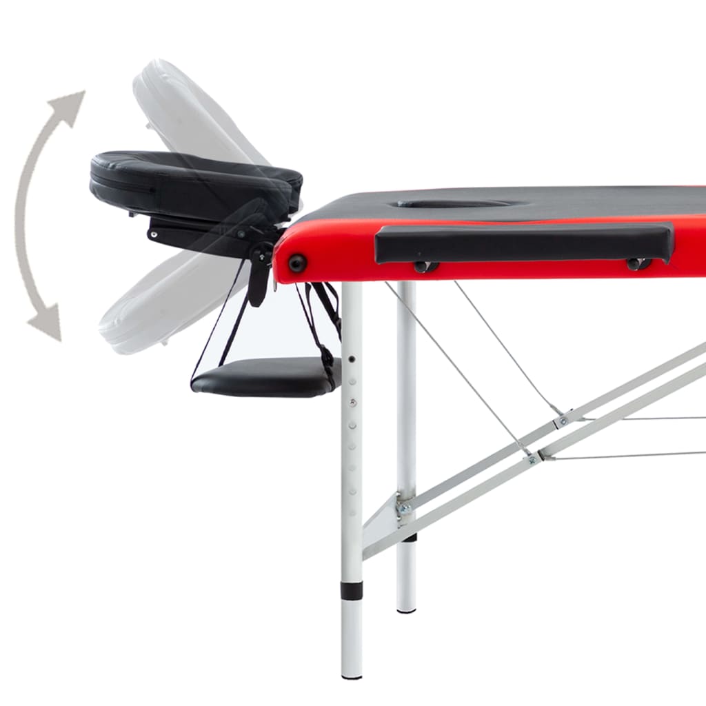 Massagetafel Inklapbaar 3 Zones Aluminium Zwart en rood