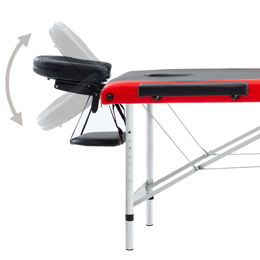 Massagetafel Inklapbaar 3 Zones Aluminium Zwart en rood