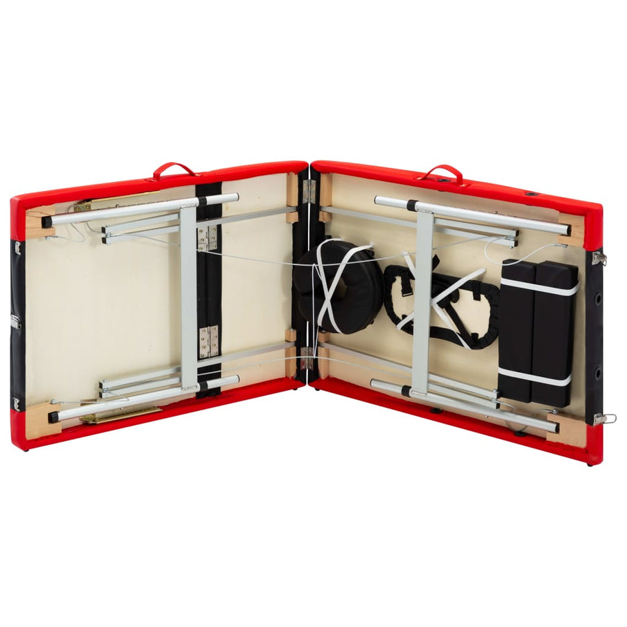 Massagetafel Inklapbaar 3 Zones Aluminium Zwart en rood