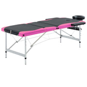 Massagetafel inklapbaar 3 zones aluminium zwart roze