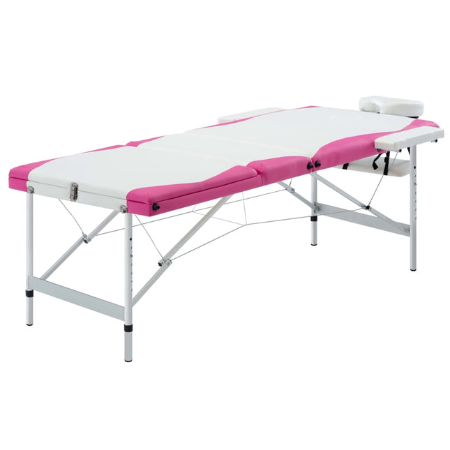 Massagetafel Inklapbaar 3 Zones Aluminium Wit en roze