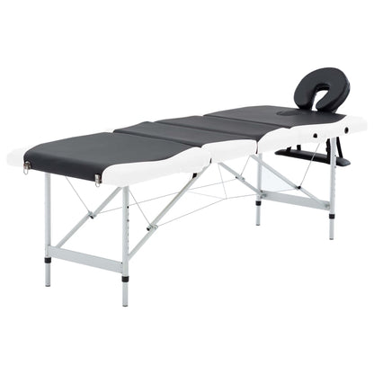 Massagetafel Inklapbaar 4 Zones Aluminium Zwart en wit