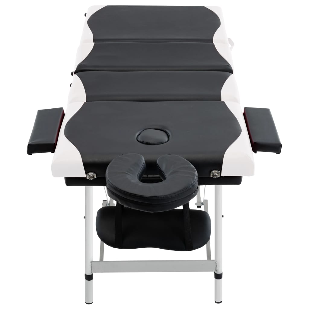 Massagetafel Inklapbaar 4 Zones Aluminium Zwart en wit
