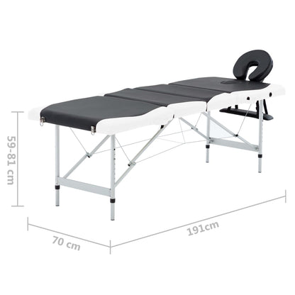 Massagetafel Inklapbaar 4 Zones Aluminium Zwart en wit