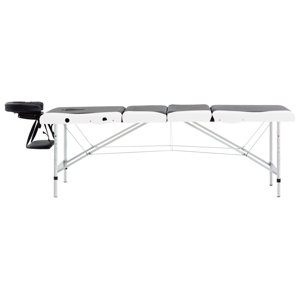 Massagetafel Inklapbaar 4 Zones Aluminium Zwart en wit