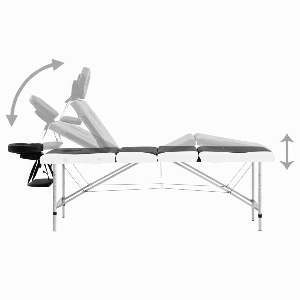 Massagetafel Inklapbaar 4 Zones Aluminium Zwart en wit