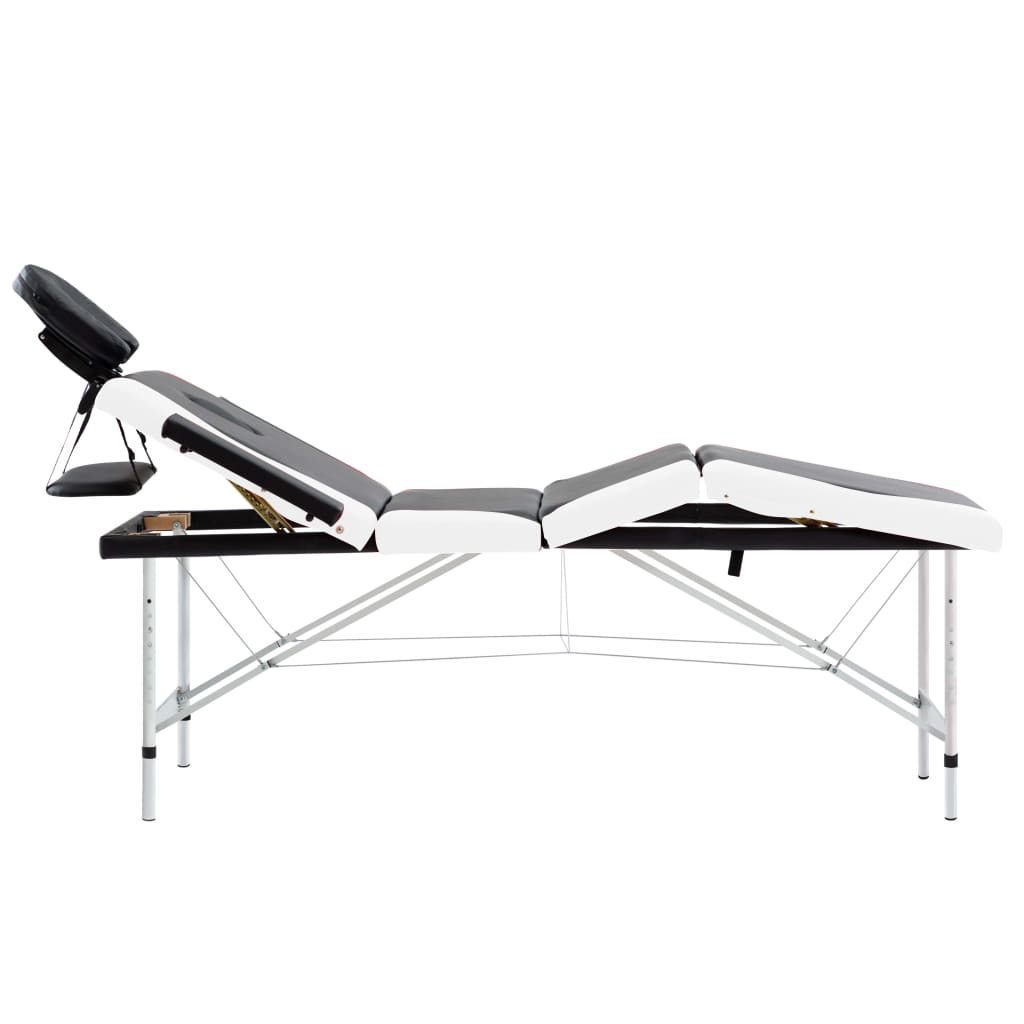Massagetafel Inklapbaar 4 Zones Aluminium Zwart en wit