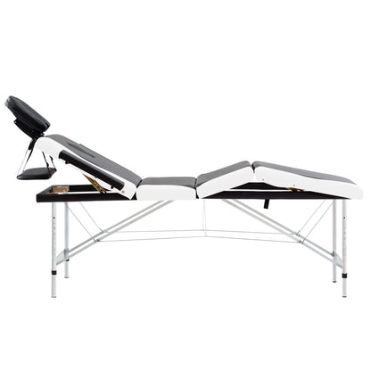 Massagetafel Inklapbaar 4 Zones Aluminium Zwart en wit