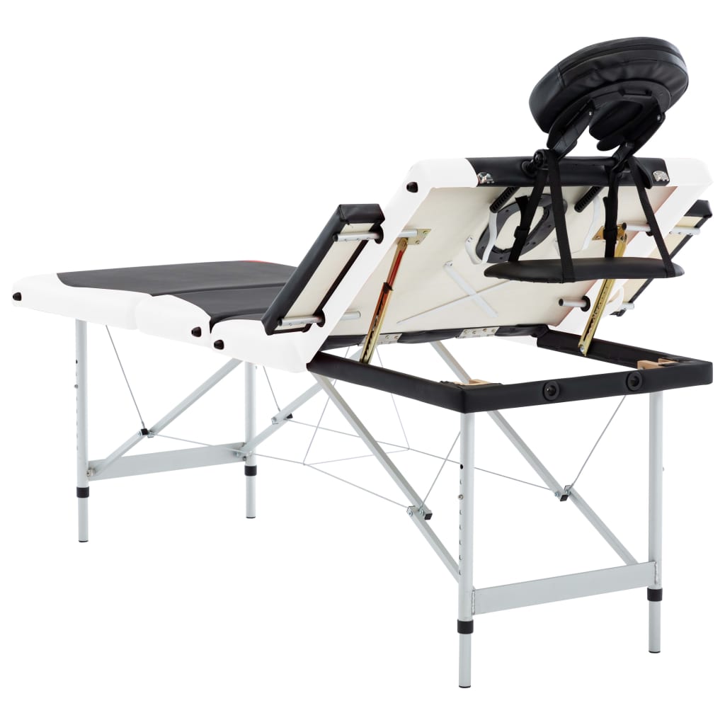 Massagetafel Inklapbaar 4 Zones Aluminium Zwart en wit