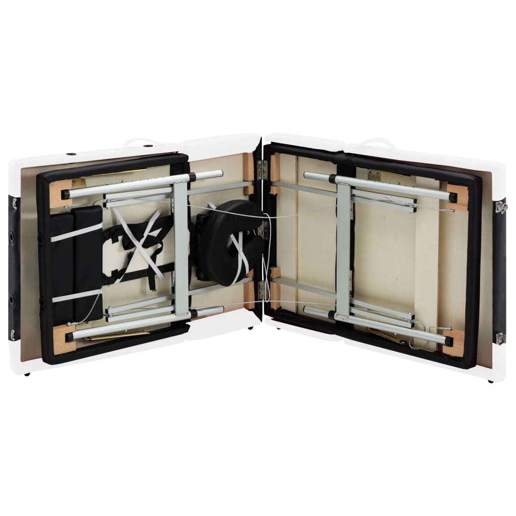 Massagetafel Inklapbaar 4 Zones Aluminium Zwart en wit