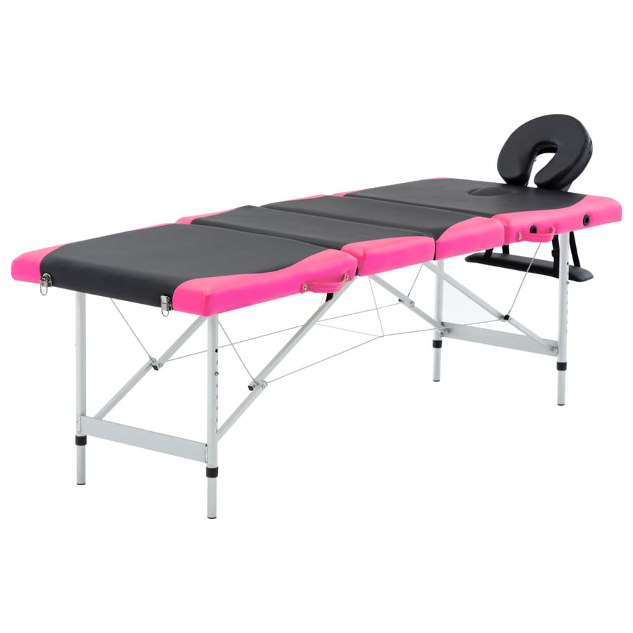 Massagetafel Inklapbaar 4 Zones Aluminium Zwart en roze