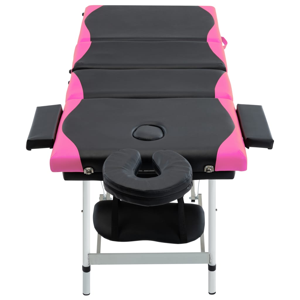 Massagetafel Inklapbaar 4 Zones Aluminium Zwart en roze