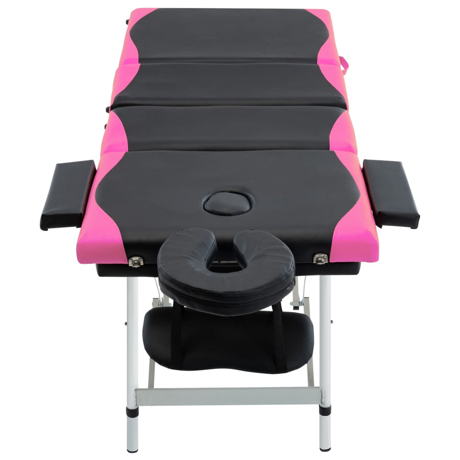 Massagetafel Inklapbaar 4 Zones Aluminium Zwart en roze
