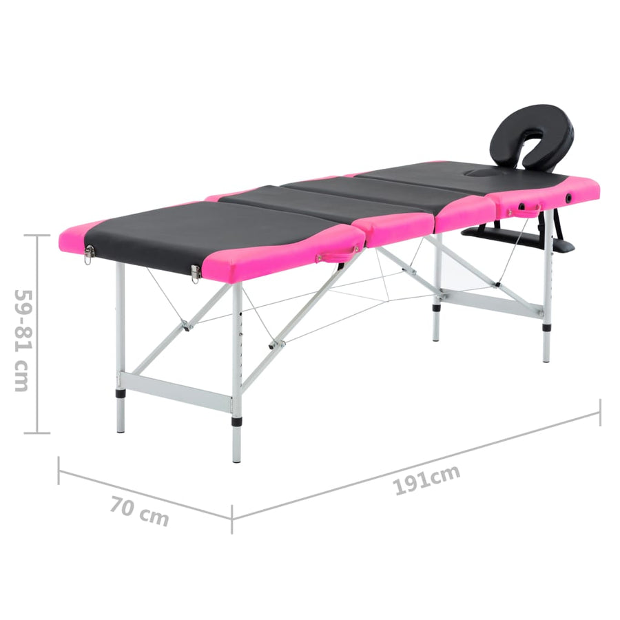 Massagetafel Inklapbaar 4 Zones Aluminium Zwart en roze