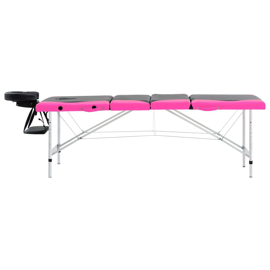 Massagetafel Inklapbaar 4 Zones Aluminium Zwart en roze