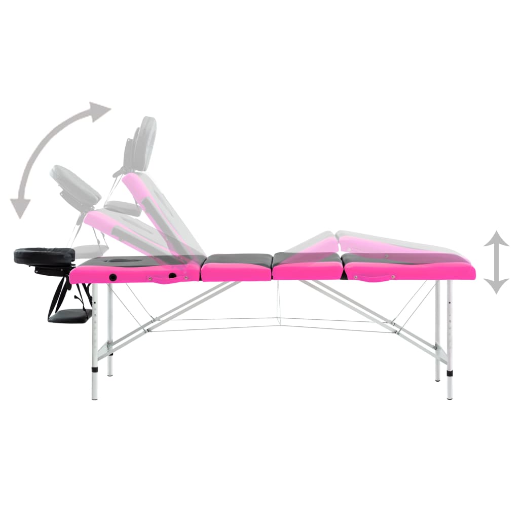 Massagetafel Inklapbaar 4 Zones Aluminium Zwart en roze
