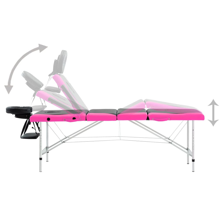 Massagetafel Inklapbaar 4 Zones Aluminium Zwart en roze