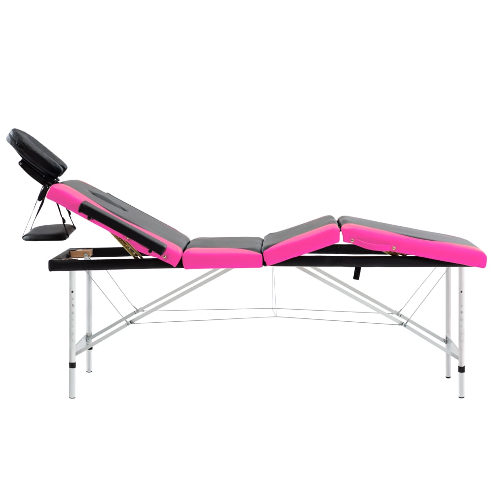 Massagetafel Inklapbaar 4 Zones Aluminium Zwart en roze