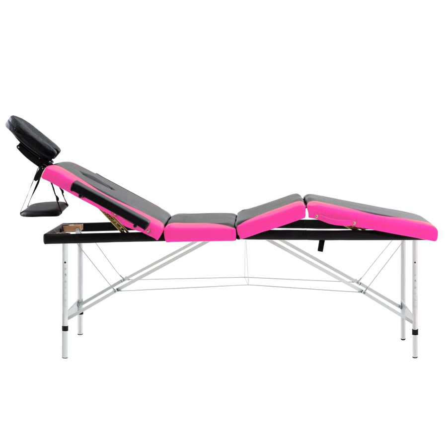 Massagetafel Inklapbaar 4 Zones Aluminium Zwart en roze
